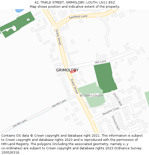 42, TINKLE STREET, GRIMOLDBY, LOUTH, LN11 8SZ: Location map and indicative extent of plot