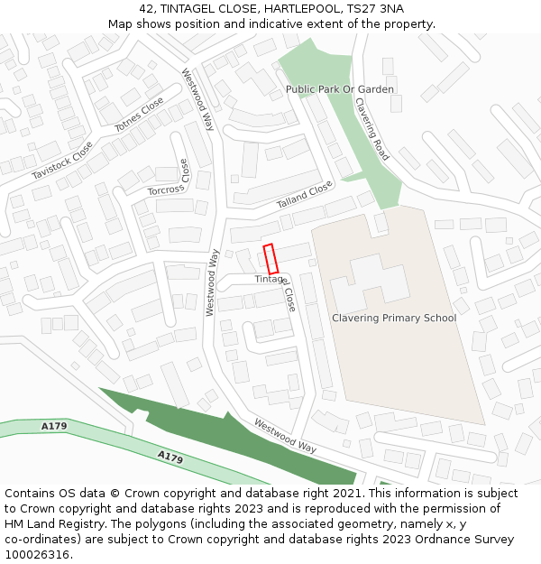 42, TINTAGEL CLOSE, HARTLEPOOL, TS27 3NA: Location map and indicative extent of plot