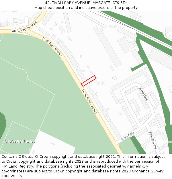 42, TIVOLI PARK AVENUE, MARGATE, CT9 5TH: Location map and indicative extent of plot