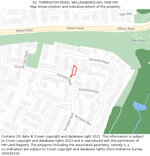 42, TORRINGTON ROAD, WELLINGBOROUGH, NN8 5AF: Location map and indicative extent of plot