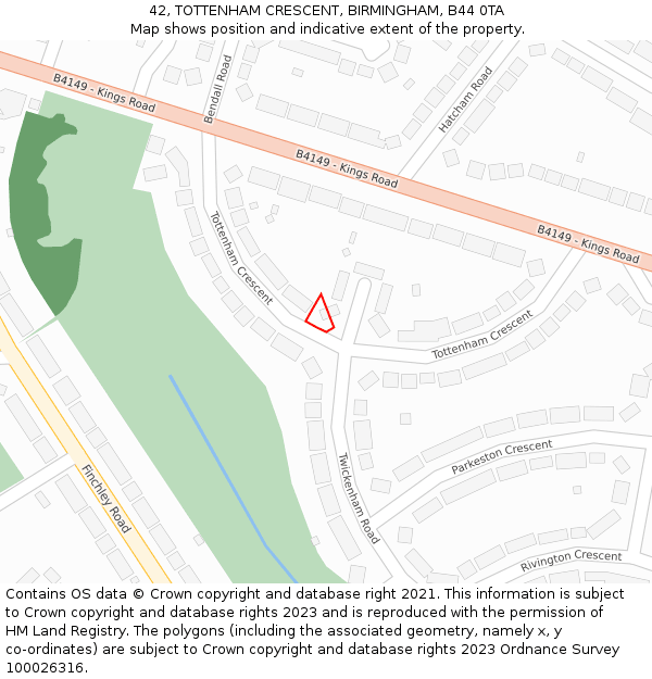 42, TOTTENHAM CRESCENT, BIRMINGHAM, B44 0TA: Location map and indicative extent of plot