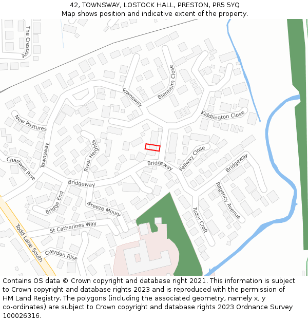 42, TOWNSWAY, LOSTOCK HALL, PRESTON, PR5 5YQ: Location map and indicative extent of plot