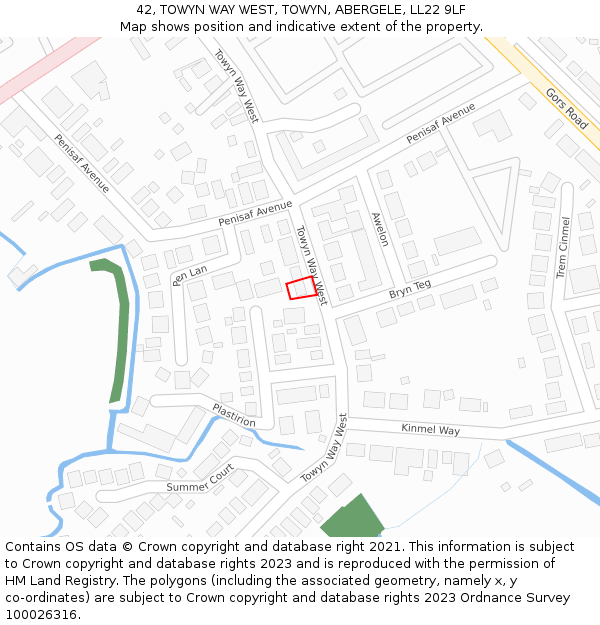 42, TOWYN WAY WEST, TOWYN, ABERGELE, LL22 9LF: Location map and indicative extent of plot