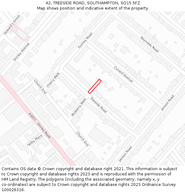 42, TREESIDE ROAD, SOUTHAMPTON, SO15 5FZ: Location map and indicative extent of plot