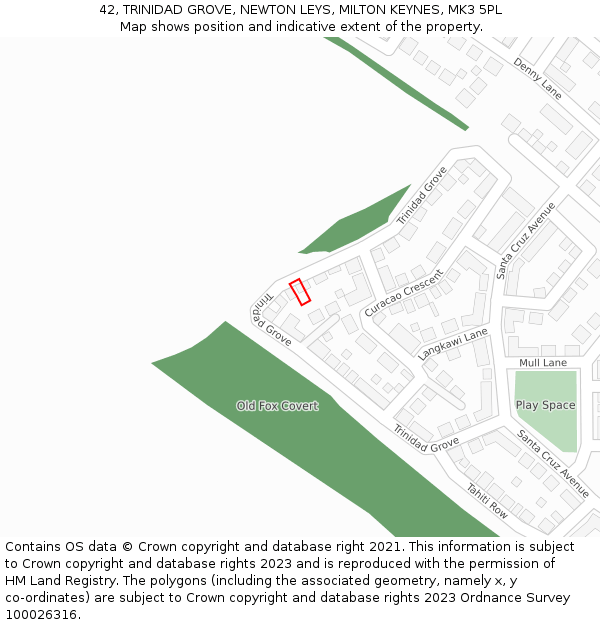 42, TRINIDAD GROVE, NEWTON LEYS, MILTON KEYNES, MK3 5PL: Location map and indicative extent of plot