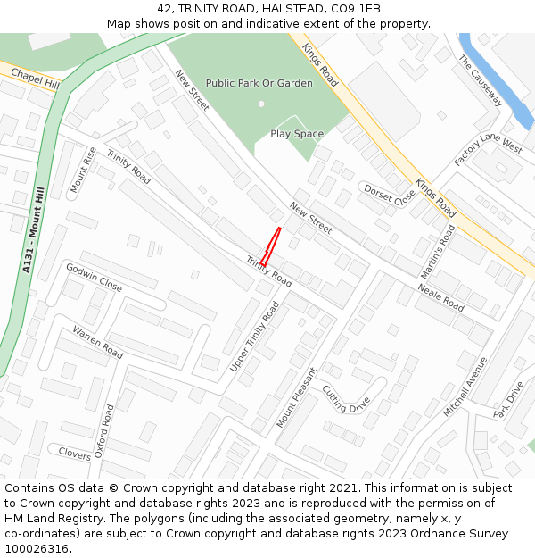 42, TRINITY ROAD, HALSTEAD, CO9 1EB: Location map and indicative extent of plot