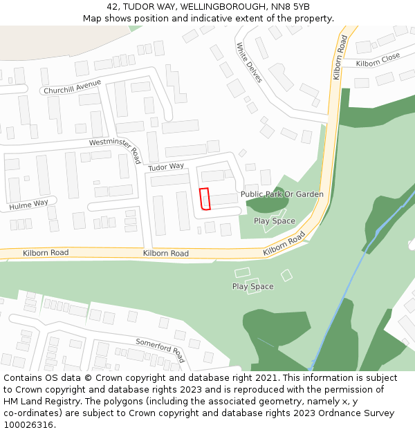 42, TUDOR WAY, WELLINGBOROUGH, NN8 5YB: Location map and indicative extent of plot