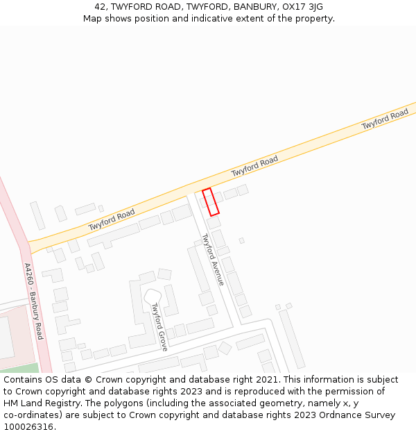 42, TWYFORD ROAD, TWYFORD, BANBURY, OX17 3JG: Location map and indicative extent of plot