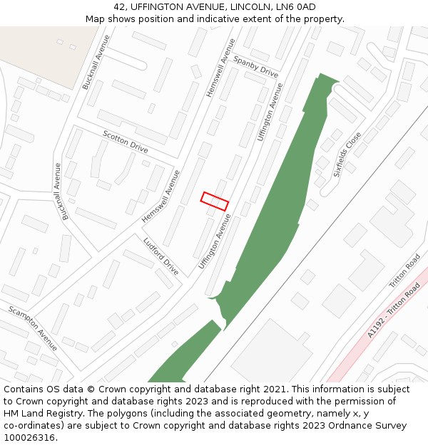 42, UFFINGTON AVENUE, LINCOLN, LN6 0AD: Location map and indicative extent of plot