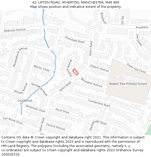 42, UPTON ROAD, ATHERTON, MANCHESTER, M46 9RX: Location map and indicative extent of plot