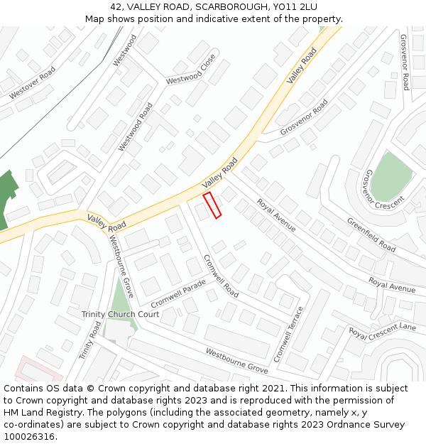 42, VALLEY ROAD, SCARBOROUGH, YO11 2LU: Location map and indicative extent of plot