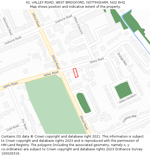 42, VALLEY ROAD, WEST BRIDGFORD, NOTTINGHAM, NG2 6HQ: Location map and indicative extent of plot