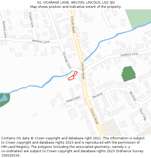 42, VICARAGE LANE, WELTON, LINCOLN, LN2 3JG: Location map and indicative extent of plot