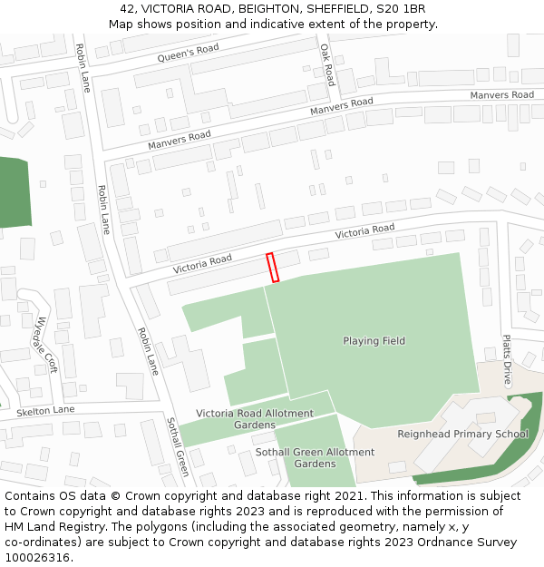 42, VICTORIA ROAD, BEIGHTON, SHEFFIELD, S20 1BR: Location map and indicative extent of plot