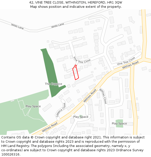 42, VINE TREE CLOSE, WITHINGTON, HEREFORD, HR1 3QW: Location map and indicative extent of plot