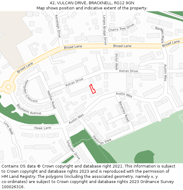 42, VULCAN DRIVE, BRACKNELL, RG12 9GN: Location map and indicative extent of plot