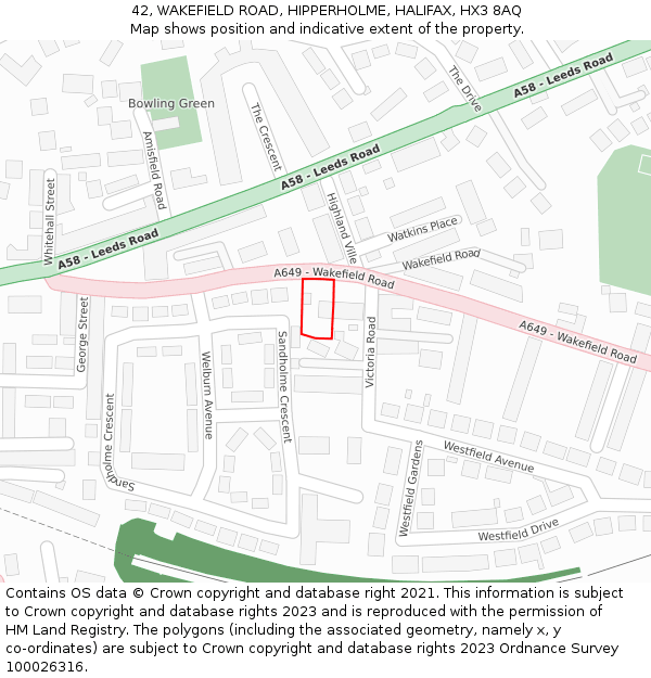 42, WAKEFIELD ROAD, HIPPERHOLME, HALIFAX, HX3 8AQ: Location map and indicative extent of plot