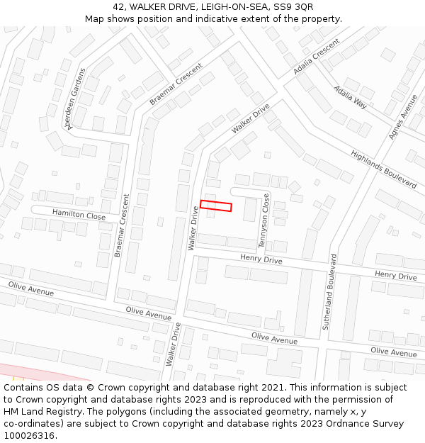 42, WALKER DRIVE, LEIGH-ON-SEA, SS9 3QR: Location map and indicative extent of plot