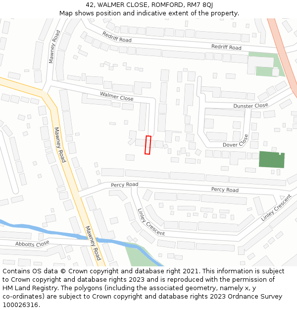 42, WALMER CLOSE, ROMFORD, RM7 8QJ: Location map and indicative extent of plot