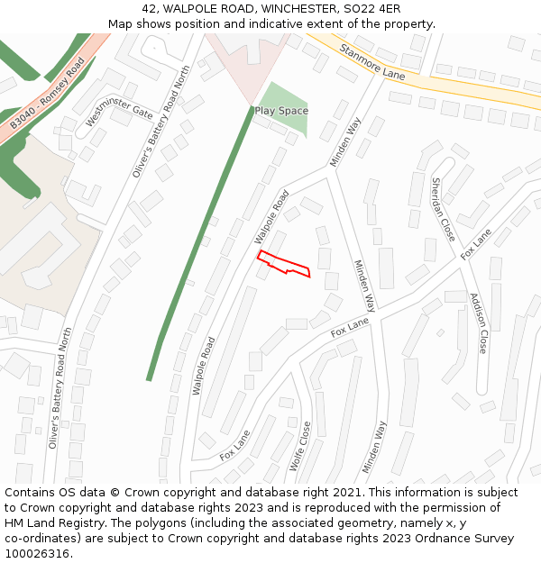 42, WALPOLE ROAD, WINCHESTER, SO22 4ER: Location map and indicative extent of plot
