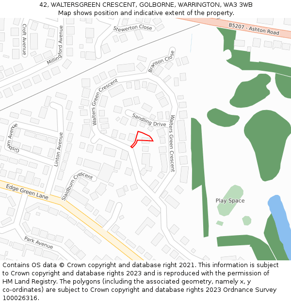 42, WALTERSGREEN CRESCENT, GOLBORNE, WARRINGTON, WA3 3WB: Location map and indicative extent of plot