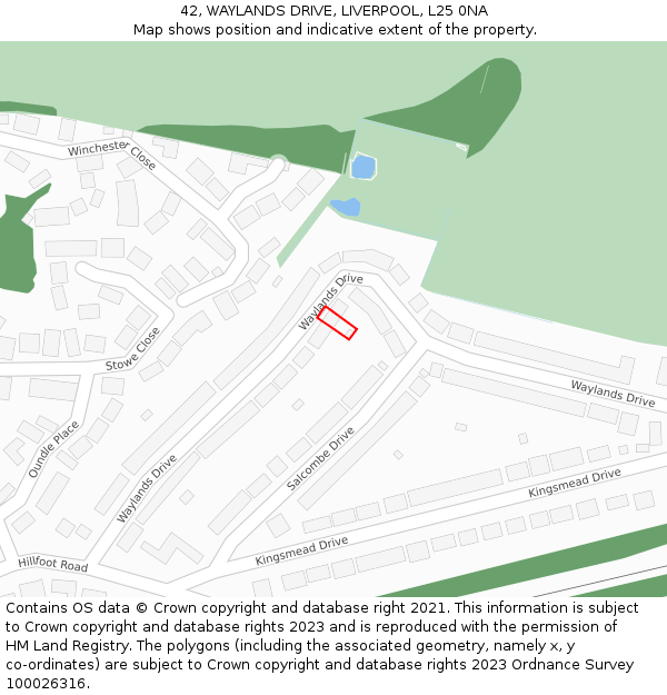 42, WAYLANDS DRIVE, LIVERPOOL, L25 0NA: Location map and indicative extent of plot