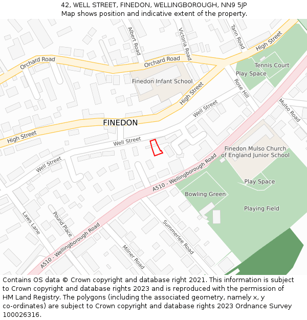 42, WELL STREET, FINEDON, WELLINGBOROUGH, NN9 5JP: Location map and indicative extent of plot