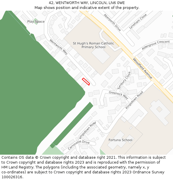 42, WENTWORTH WAY, LINCOLN, LN6 0WE: Location map and indicative extent of plot