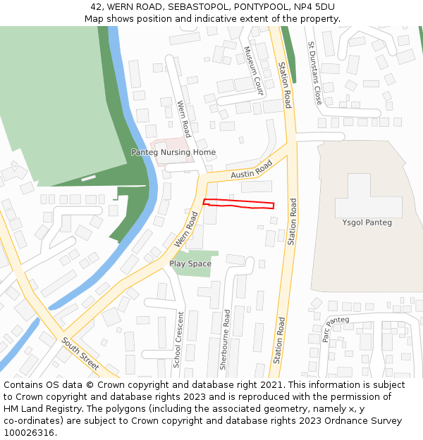 42, WERN ROAD, SEBASTOPOL, PONTYPOOL, NP4 5DU: Location map and indicative extent of plot