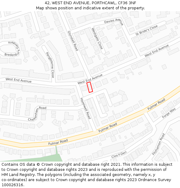 42, WEST END AVENUE, PORTHCAWL, CF36 3NF: Location map and indicative extent of plot