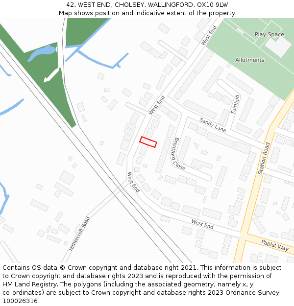 42, WEST END, CHOLSEY, WALLINGFORD, OX10 9LW: Location map and indicative extent of plot