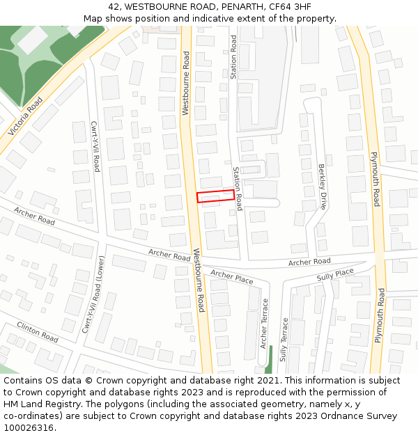 42, WESTBOURNE ROAD, PENARTH, CF64 3HF: Location map and indicative extent of plot