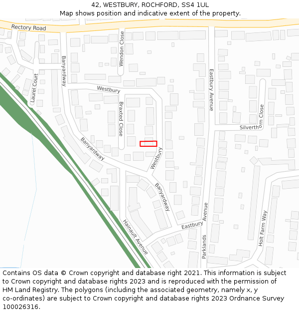 42, WESTBURY, ROCHFORD, SS4 1UL: Location map and indicative extent of plot
