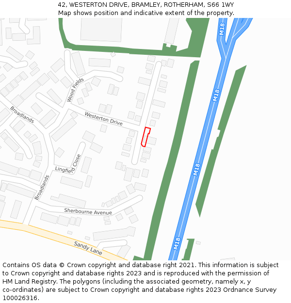 42, WESTERTON DRIVE, BRAMLEY, ROTHERHAM, S66 1WY: Location map and indicative extent of plot