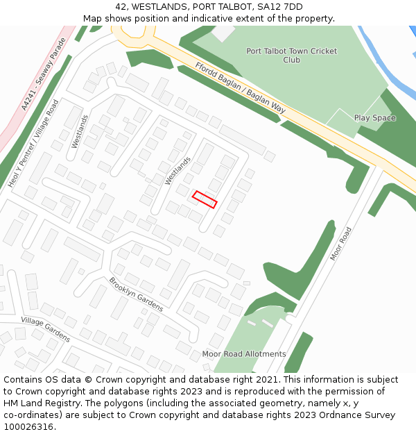 42, WESTLANDS, PORT TALBOT, SA12 7DD: Location map and indicative extent of plot