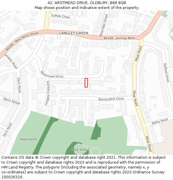 42, WESTMEAD DRIVE, OLDBURY, B68 8QB: Location map and indicative extent of plot