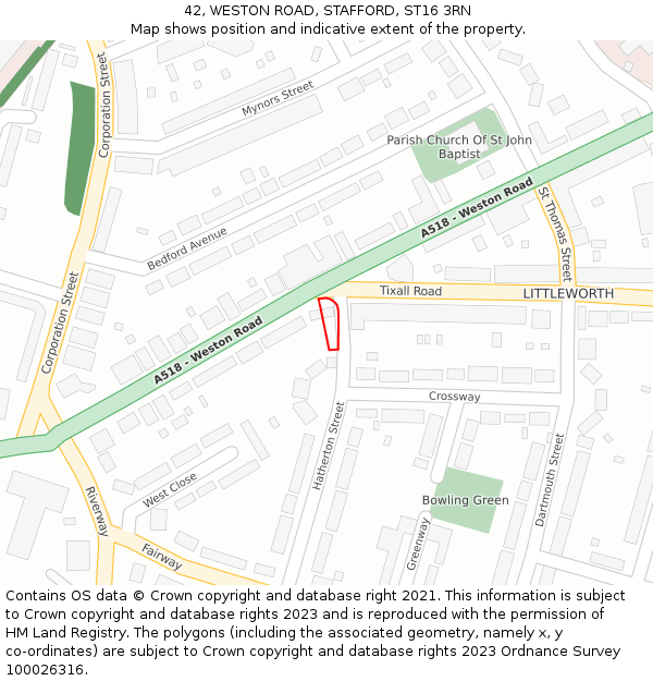 42, WESTON ROAD, STAFFORD, ST16 3RN: Location map and indicative extent of plot