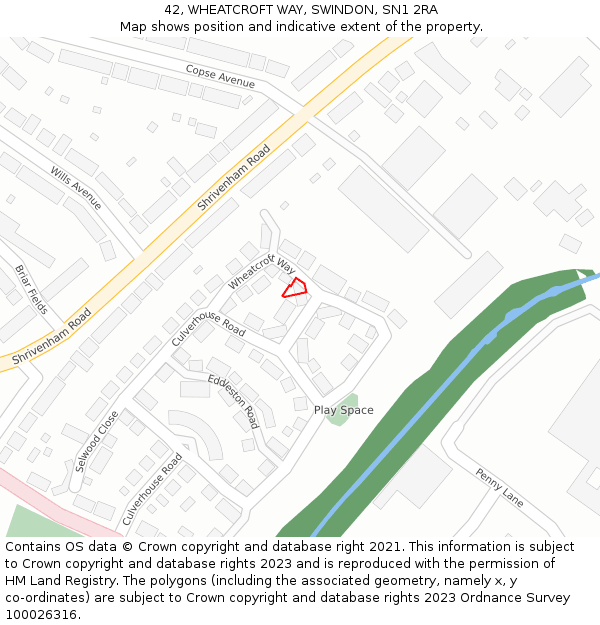 42, WHEATCROFT WAY, SWINDON, SN1 2RA: Location map and indicative extent of plot