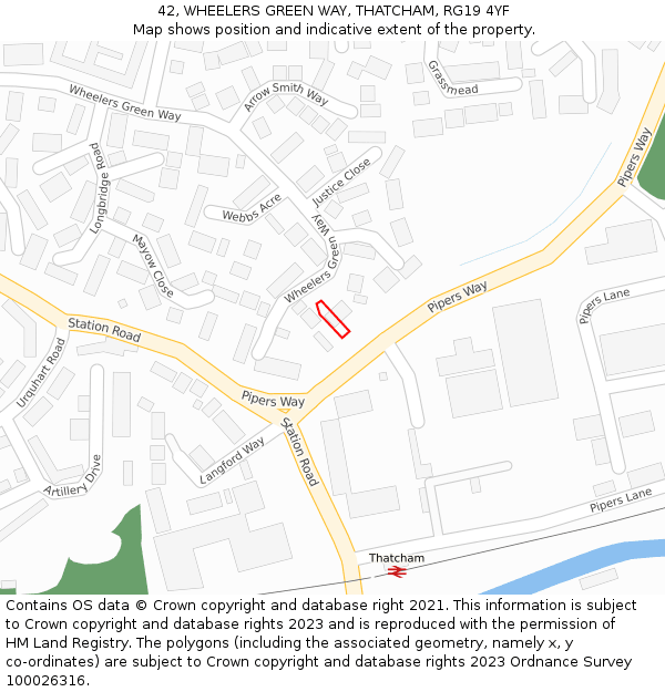 42, WHEELERS GREEN WAY, THATCHAM, RG19 4YF: Location map and indicative extent of plot