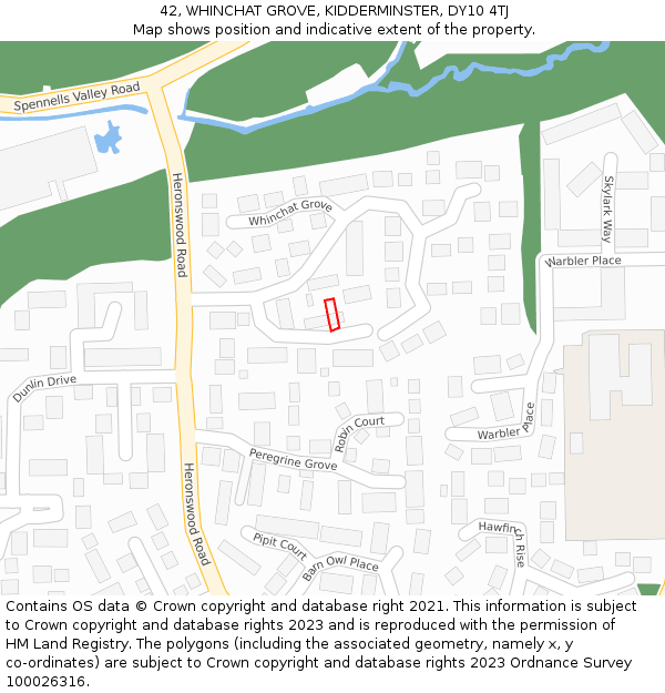 42, WHINCHAT GROVE, KIDDERMINSTER, DY10 4TJ: Location map and indicative extent of plot