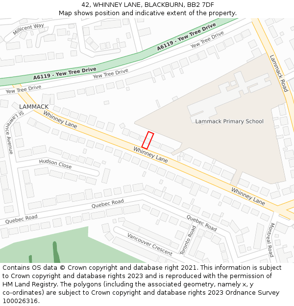 42, WHINNEY LANE, BLACKBURN, BB2 7DF: Location map and indicative extent of plot