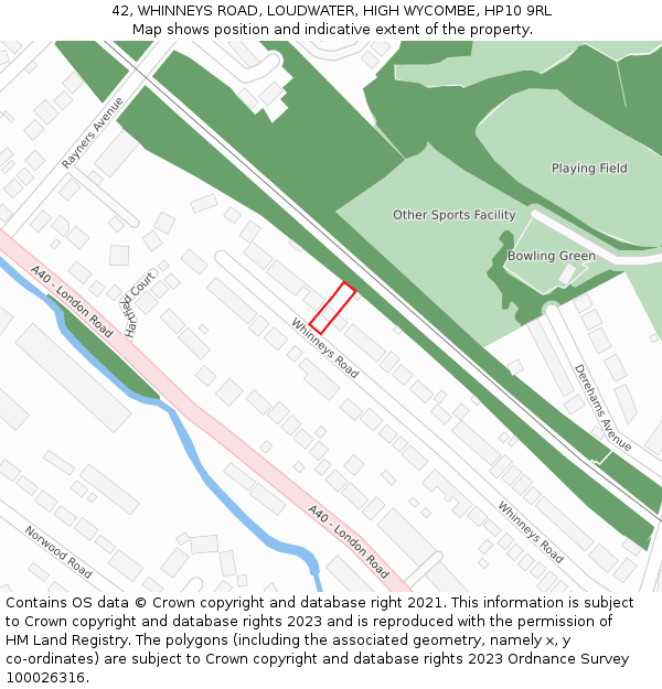 42, WHINNEYS ROAD, LOUDWATER, HIGH WYCOMBE, HP10 9RL: Location map and indicative extent of plot