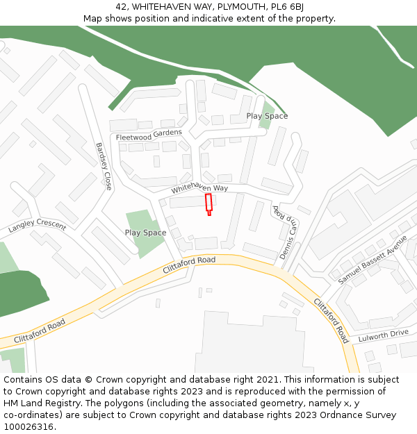 42, WHITEHAVEN WAY, PLYMOUTH, PL6 6BJ: Location map and indicative extent of plot