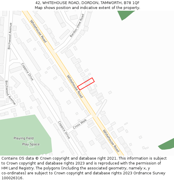 42, WHITEHOUSE ROAD, DORDON, TAMWORTH, B78 1QF: Location map and indicative extent of plot