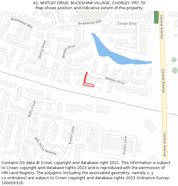 42, WHITLEY DRIVE, BUCKSHAW VILLAGE, CHORLEY, PR7 7JY: Location map and indicative extent of plot