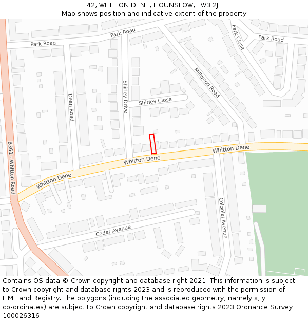 42, WHITTON DENE, HOUNSLOW, TW3 2JT: Location map and indicative extent of plot