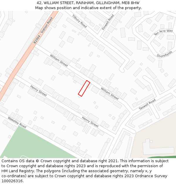 42, WILLIAM STREET, RAINHAM, GILLINGHAM, ME8 8HW: Location map and indicative extent of plot