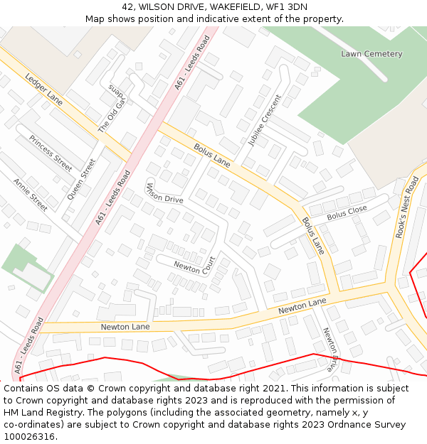 42, WILSON DRIVE, WAKEFIELD, WF1 3DN: Location map and indicative extent of plot