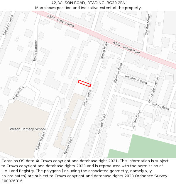 42, WILSON ROAD, READING, RG30 2RN: Location map and indicative extent of plot