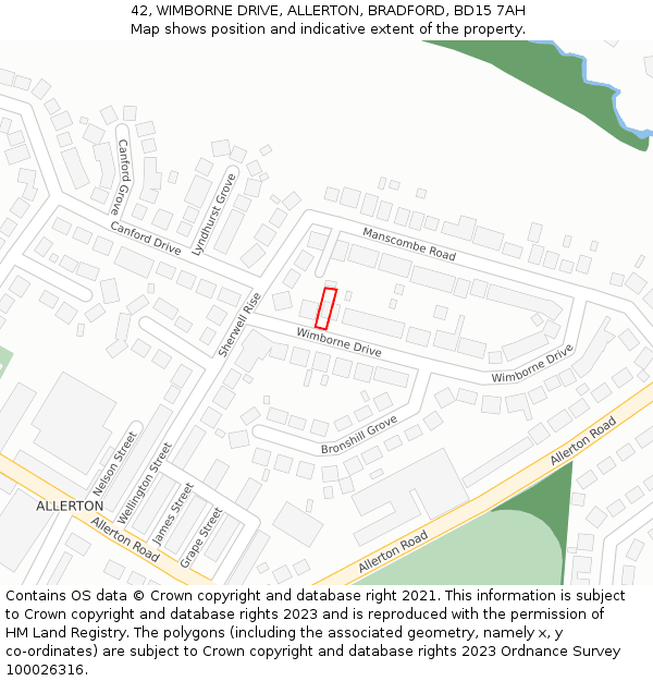 42, WIMBORNE DRIVE, ALLERTON, BRADFORD, BD15 7AH: Location map and indicative extent of plot